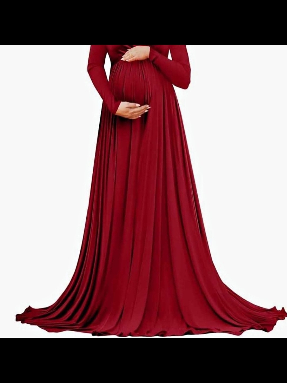 Women's Burgundy Long Sleeve Maternity Maxi Dress